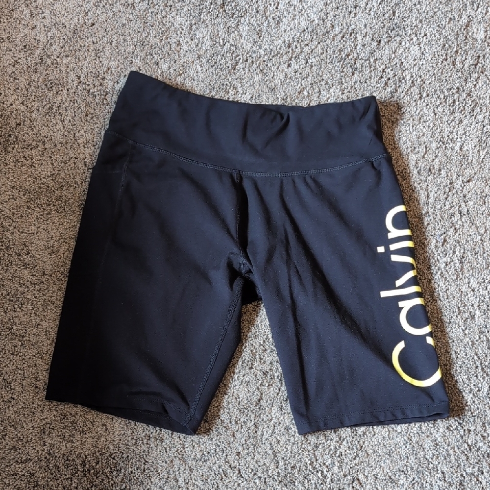 Calvin Klein Black Bike Shorts with Yellow Logo